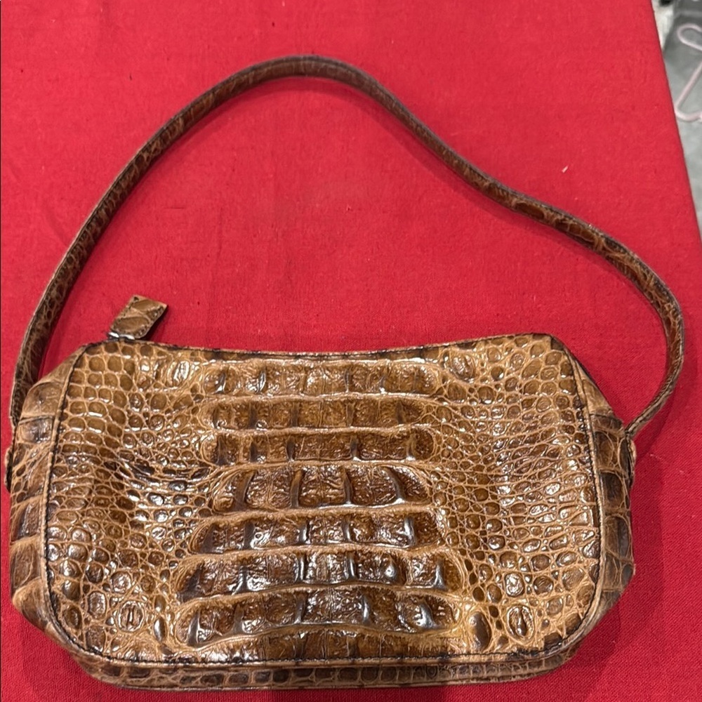 Desmo Brown Crocodile-Embossed shoulder bag